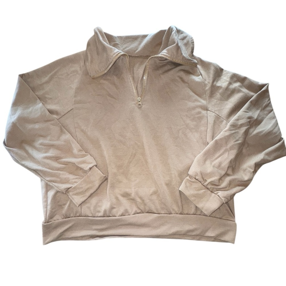 Women's Tan Quarter Zip Pullover Sweatshirt L